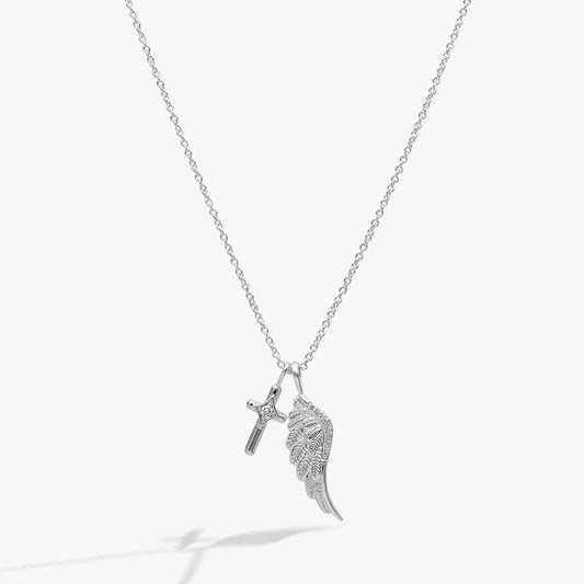 Faith Cross and Angel Wing Charm Necklace - Alex and Ani - Front View