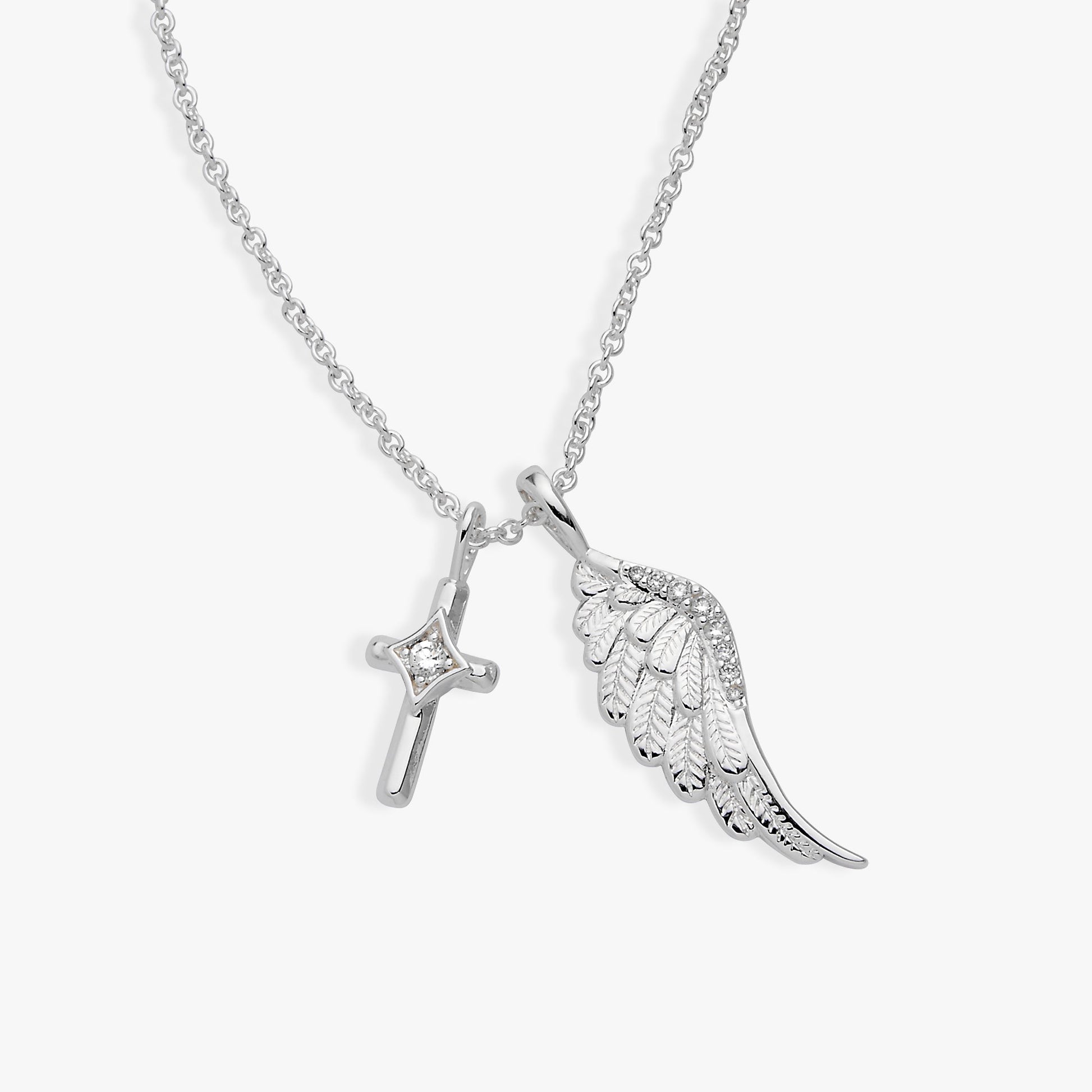Faith Cross and Angel Wing Charm Necklace - Alex and Ani - Side View