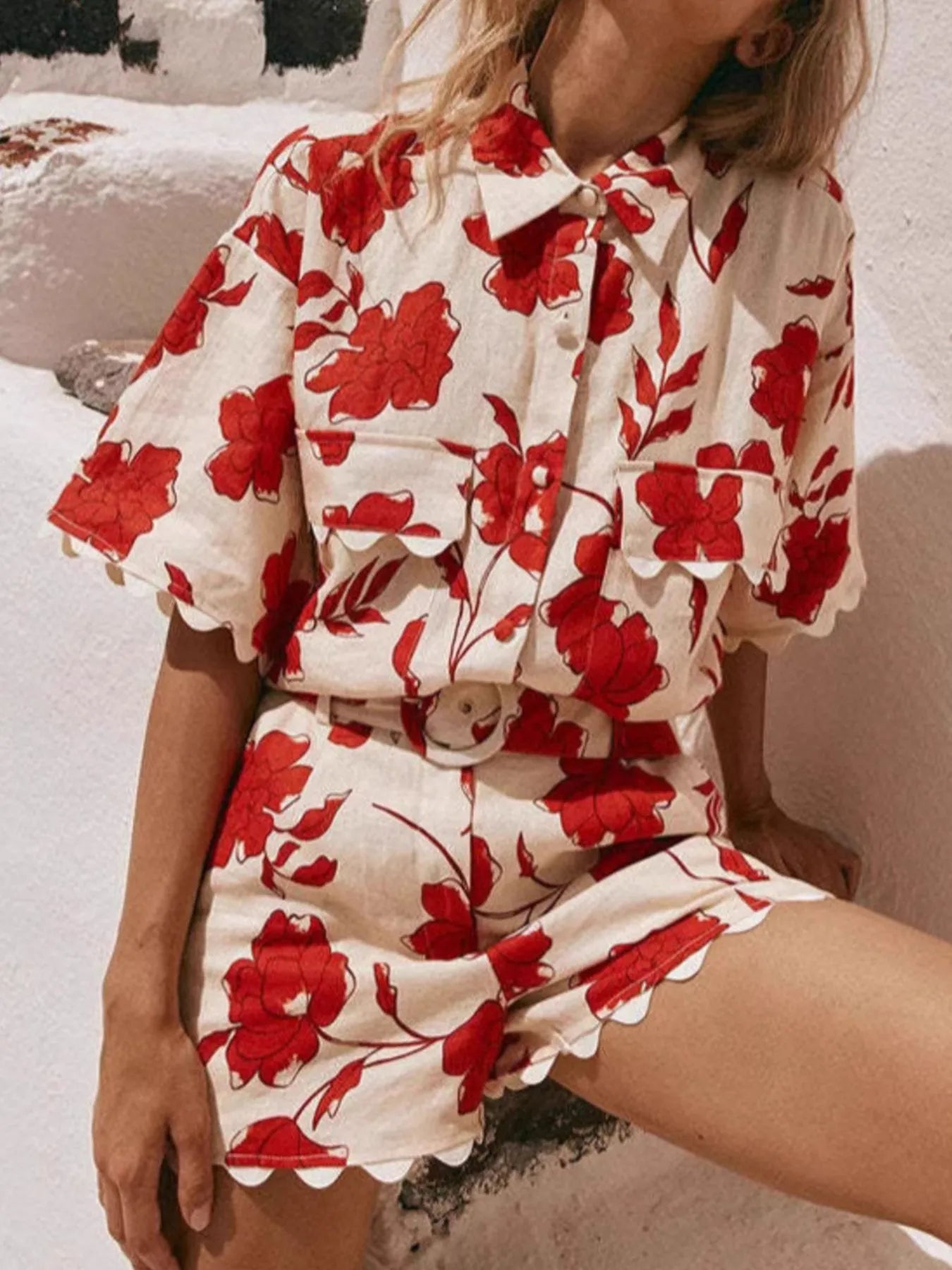 Rosy Print Top and Shorts Set