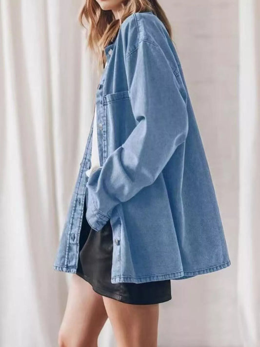 Oversized Button Up Denim Shirt - Side View