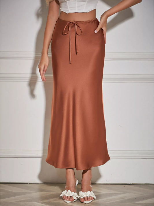 Satin Midi Skirt - Front View