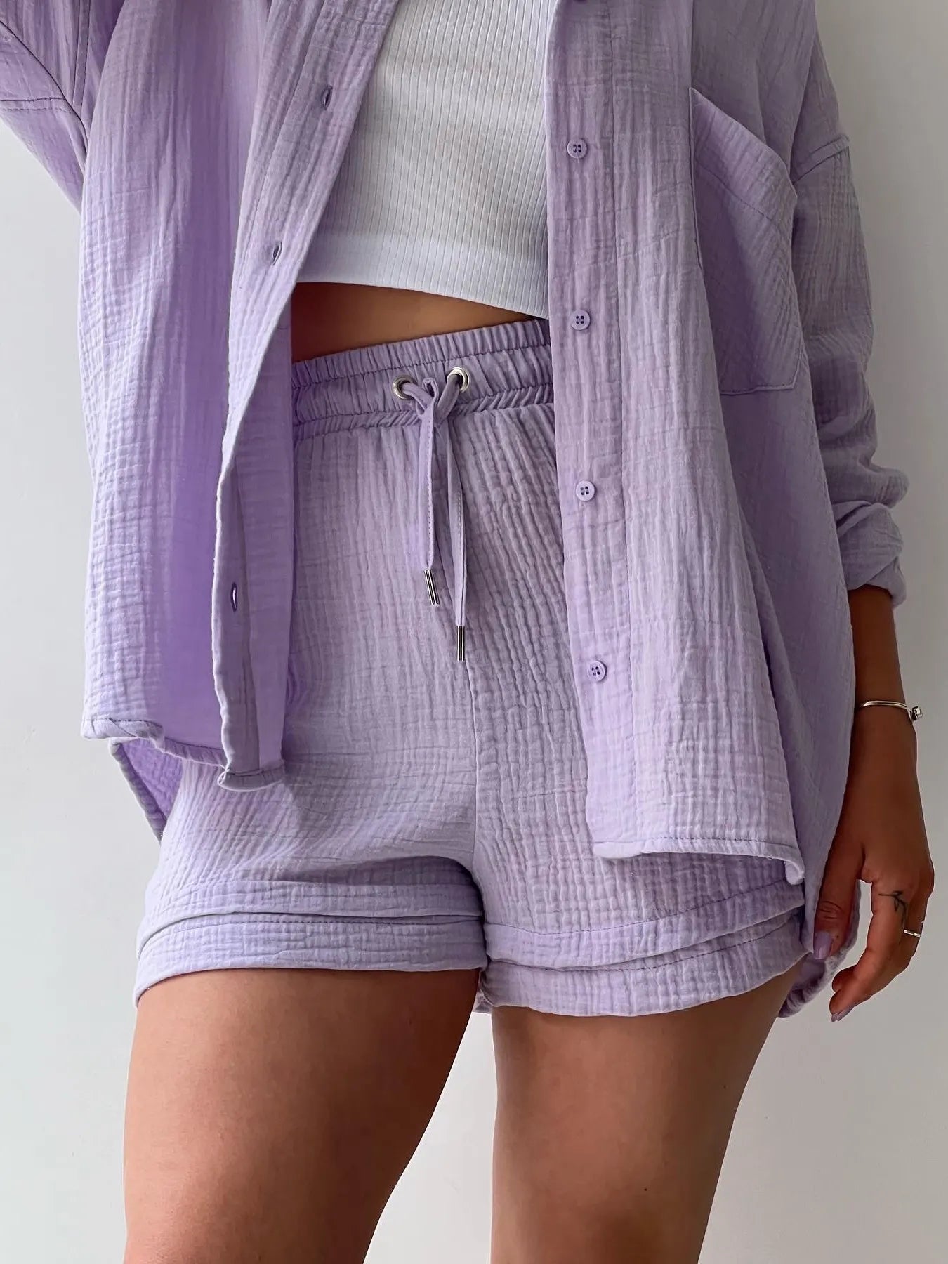 Muslin Button Up Shirt and Shorts Set