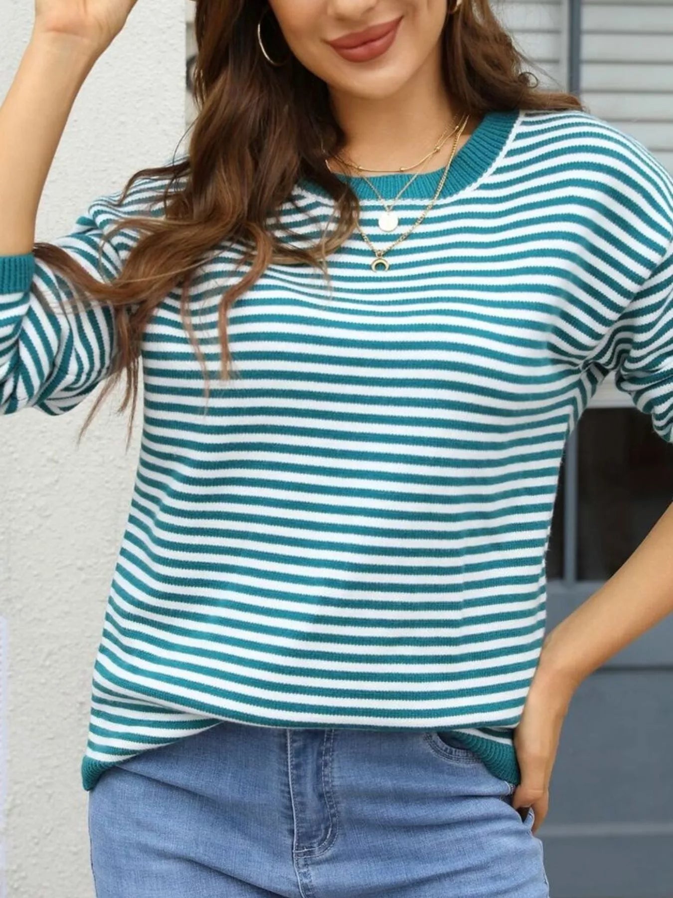Striped Round Neck Sweater - Side View