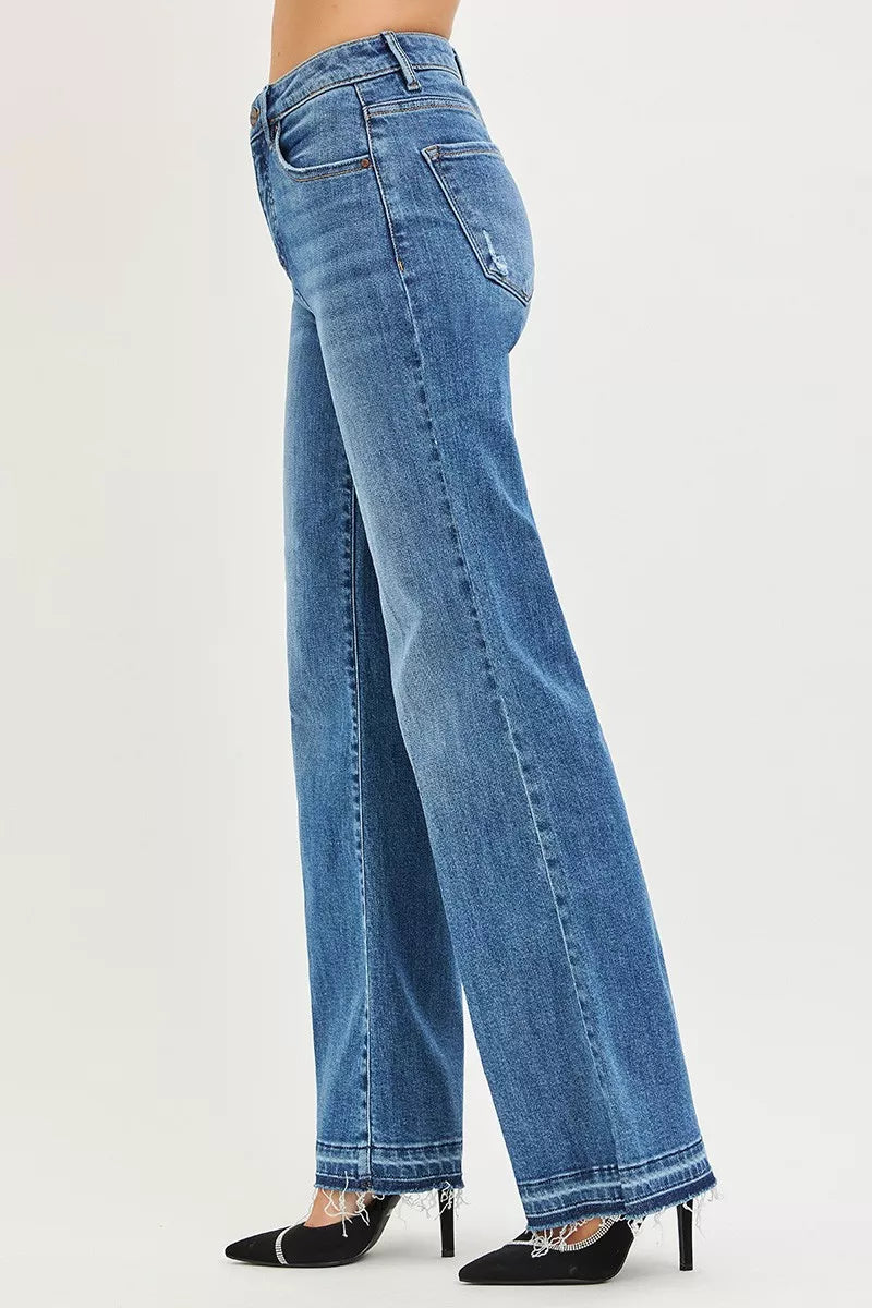 Frayed Hem Wide Leg Jeans