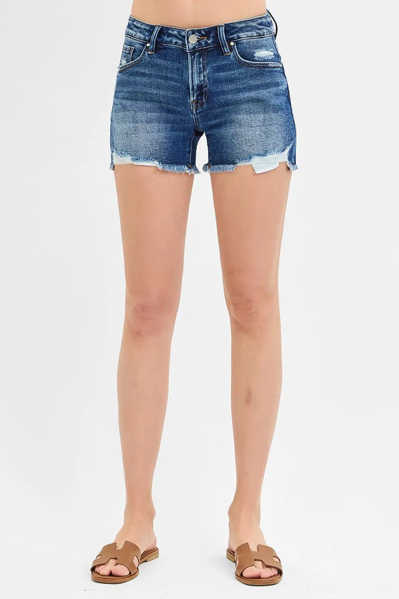 Women's Mid Rise Frayed Denim Shorts