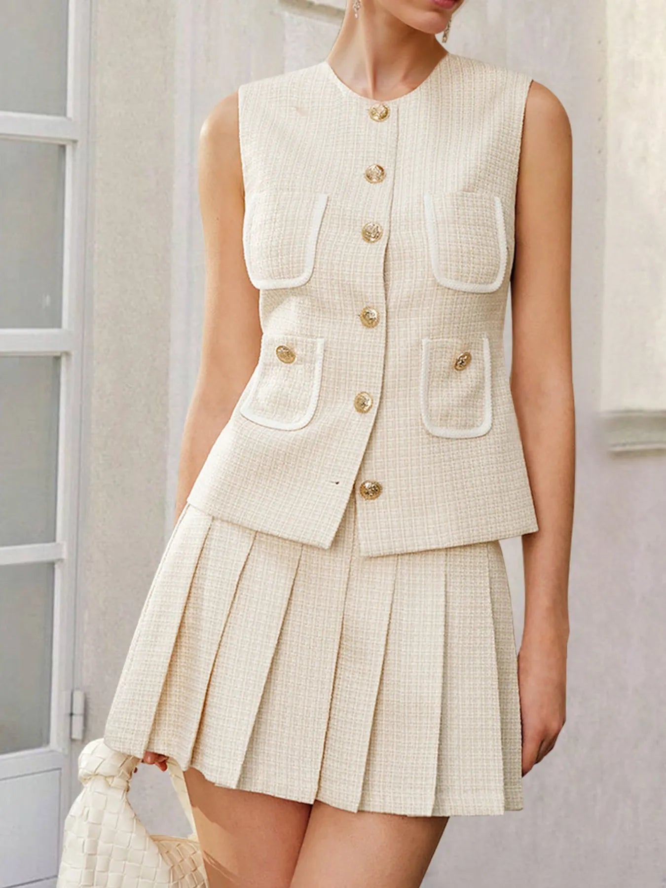 Polished Tweed Co-Ord with Pleated Skirt
