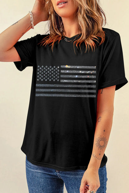 Women's Rhinestone Flag Tee - Side View