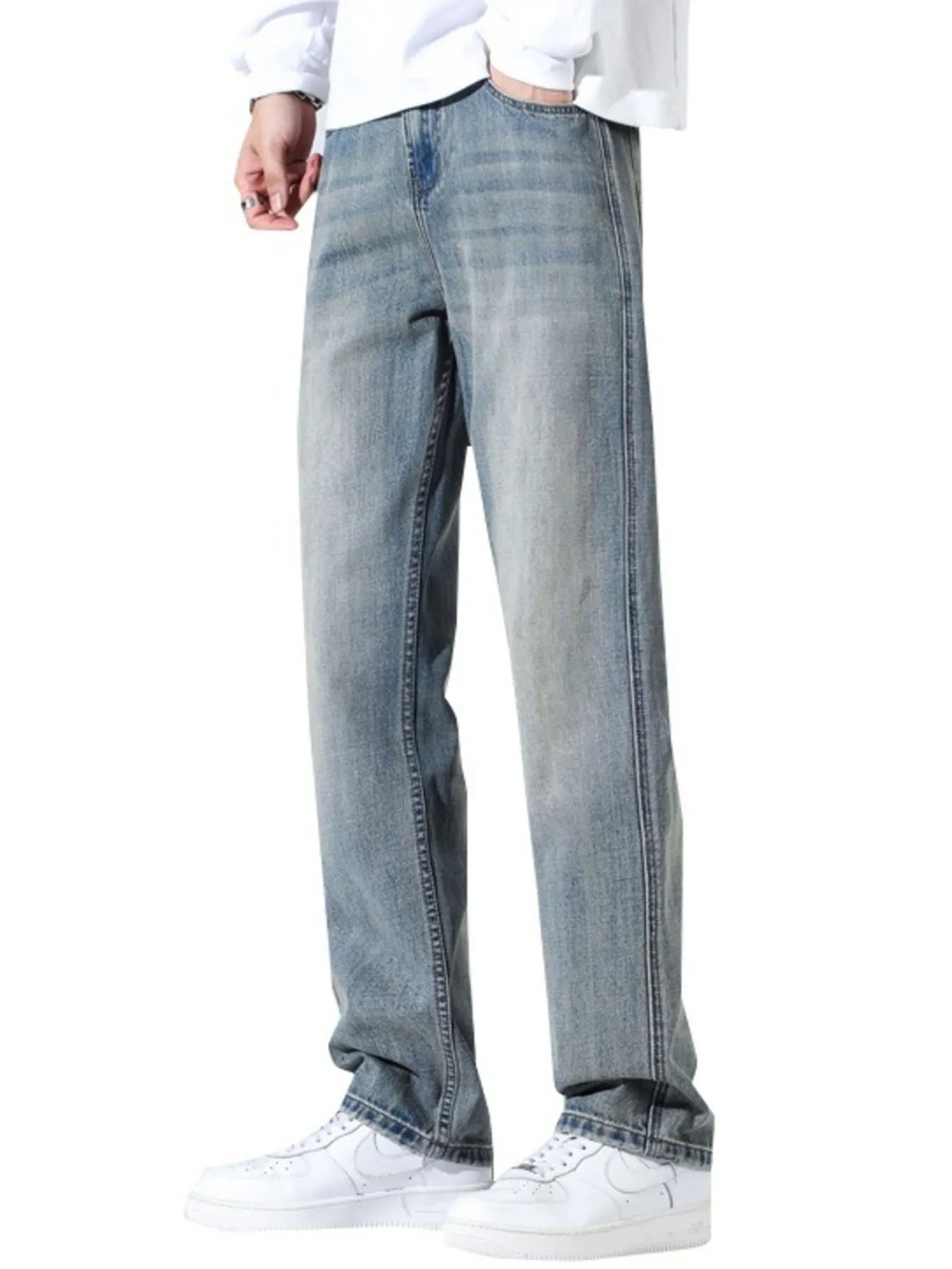 Men's Medium-Wash Straight Leg Jeans