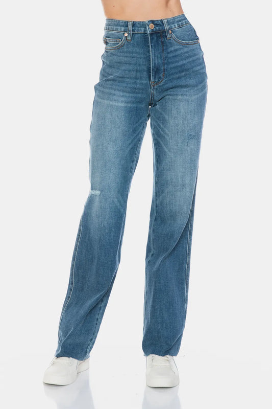 Raw Hem Straight Jeans with Tummy Control - Front View