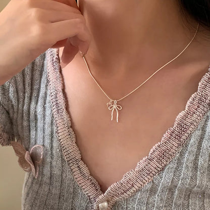 Coquette Bow & Heart Pendant Necklace - Side View