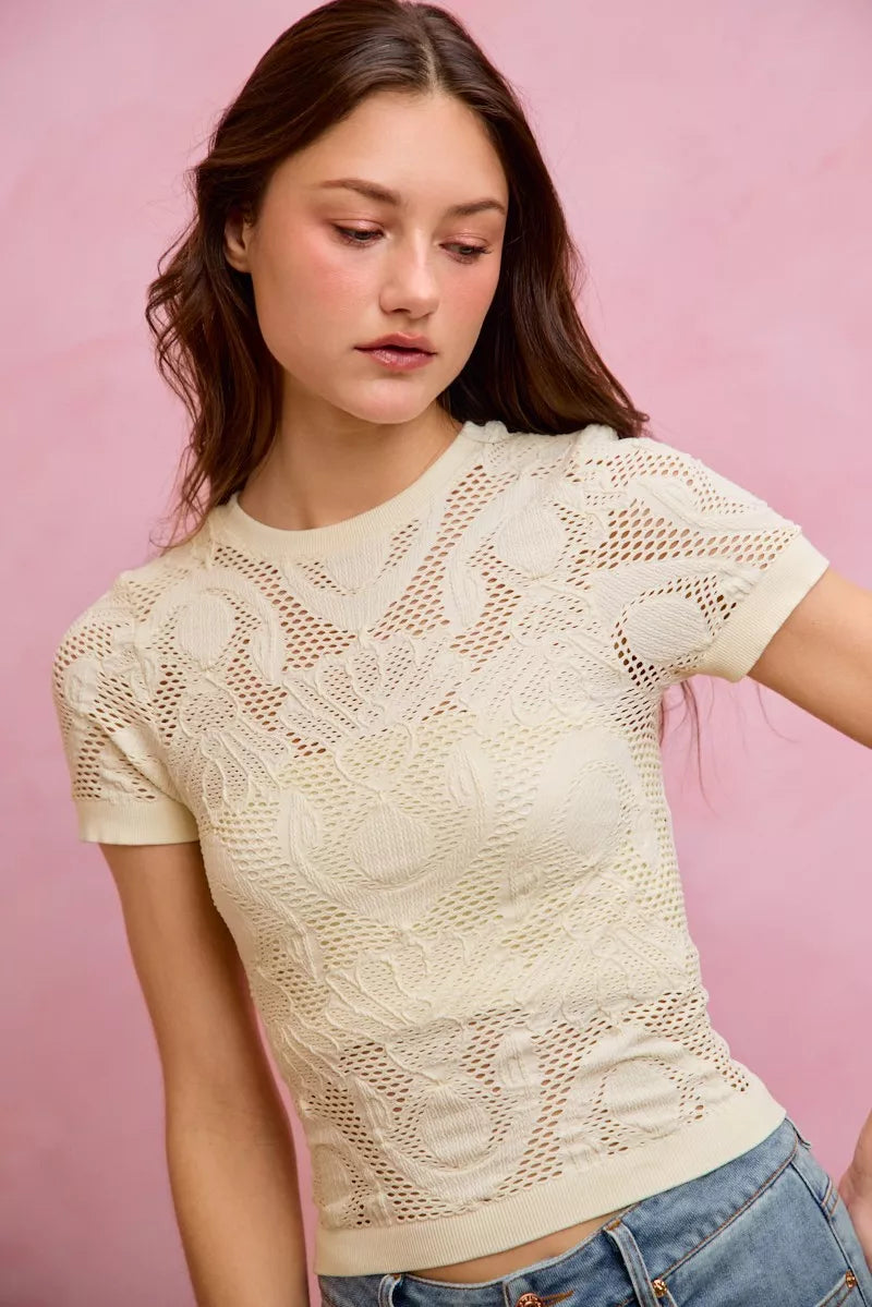 Perforated Seamless Short Sleeve Top