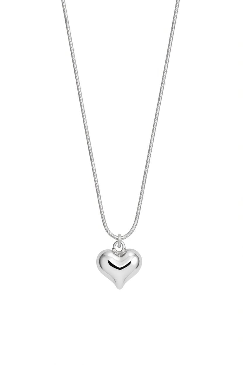 Puffy Heart Necklace - Platinum-Plated Sterling Silver - Front View