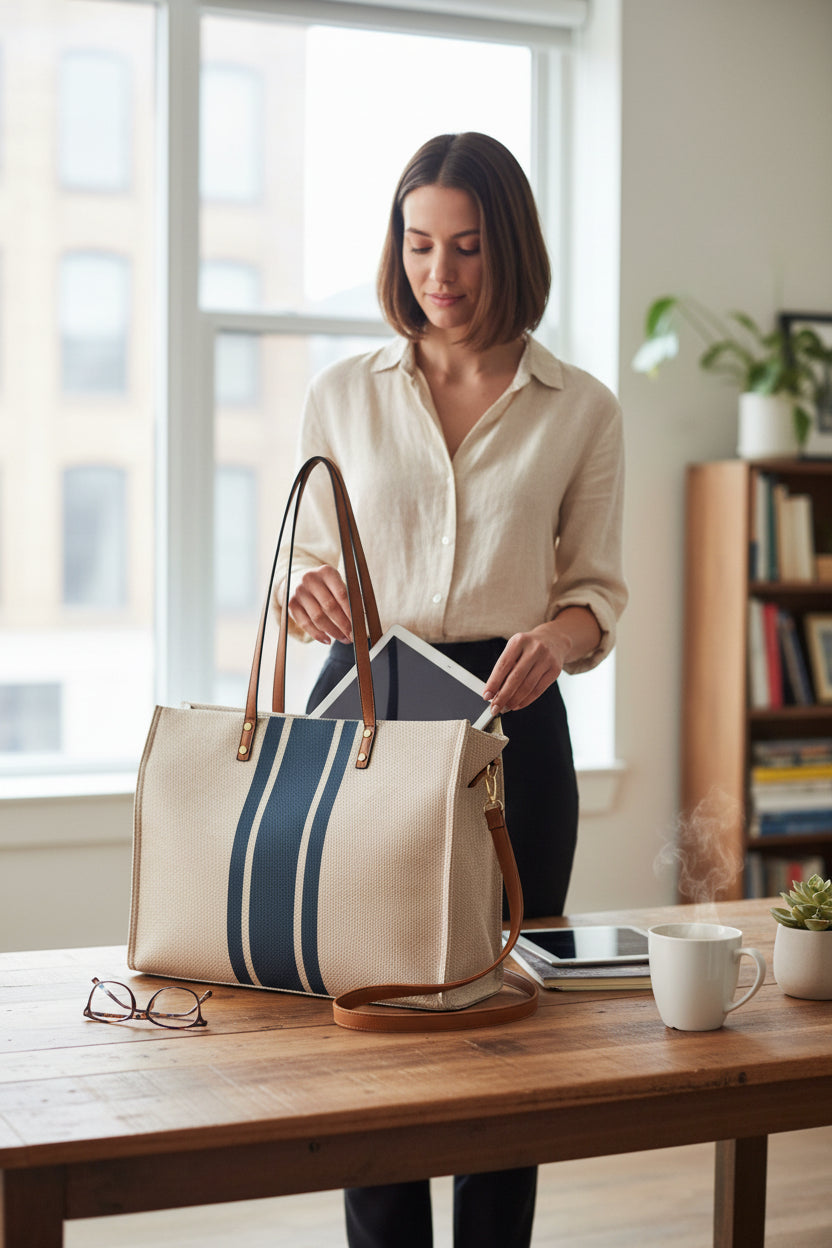 Striped Tote Bag - Back View