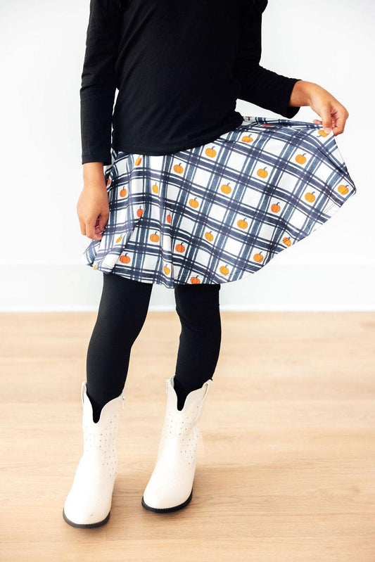 Plaid Pumpkins Twirl Skirted Legging