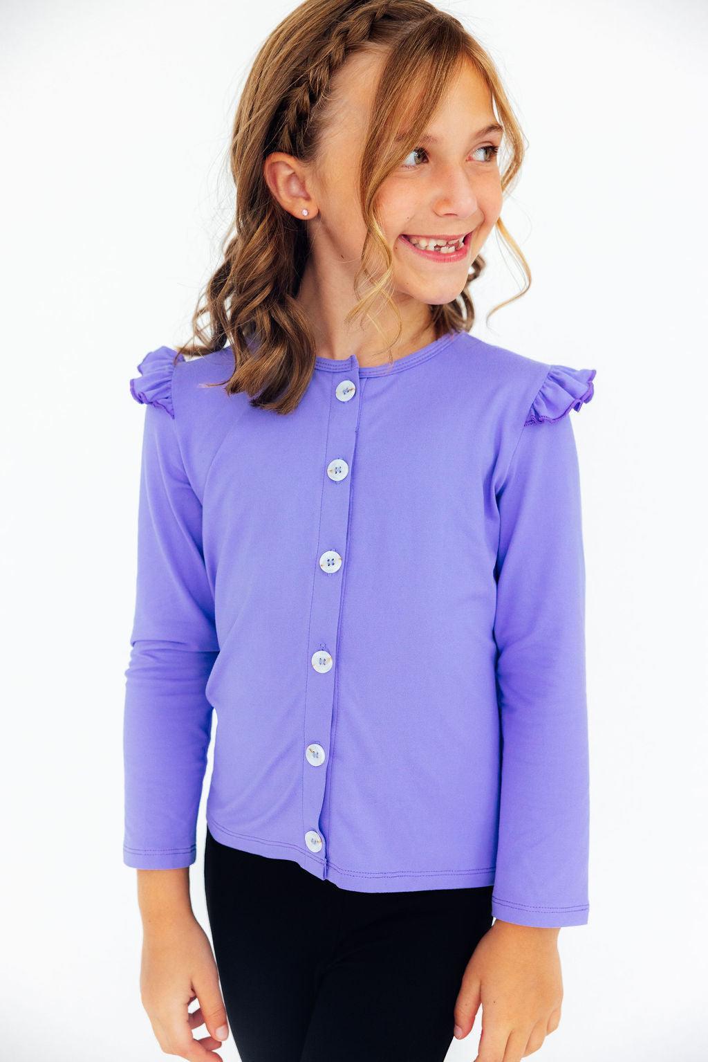 Periwinkle Ruffle Cardigan - Back View