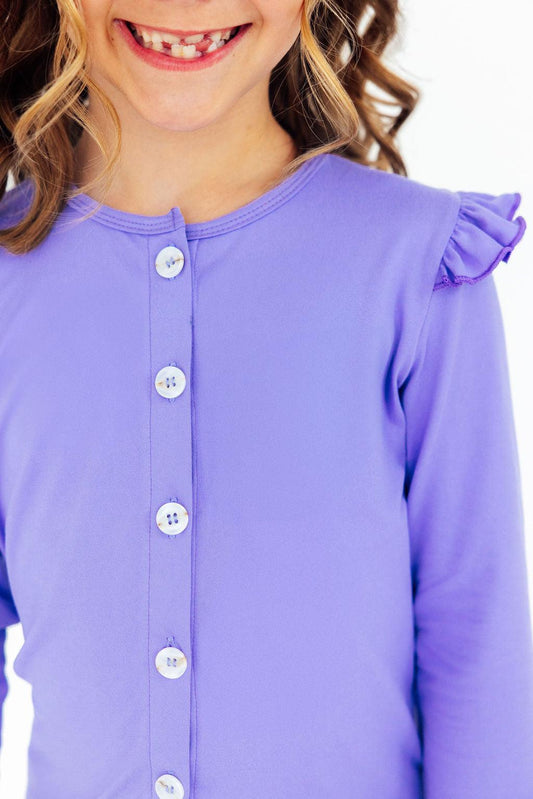 Periwinkle Ruffle Cardigan - Front View