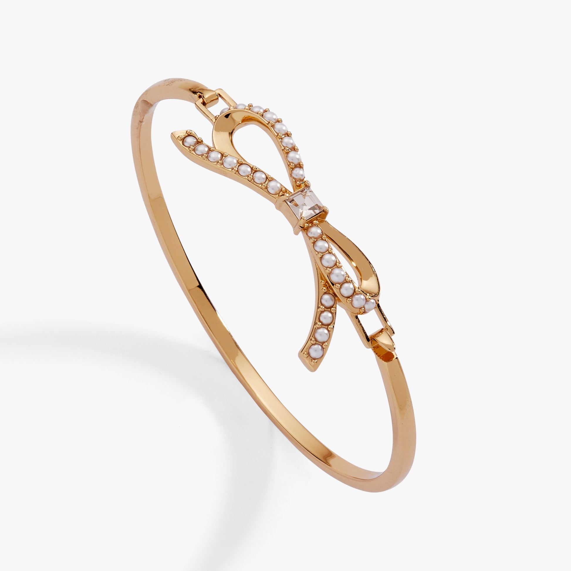Bow Pearl Coquette Tension Bangle - Alex and Ani - Front View