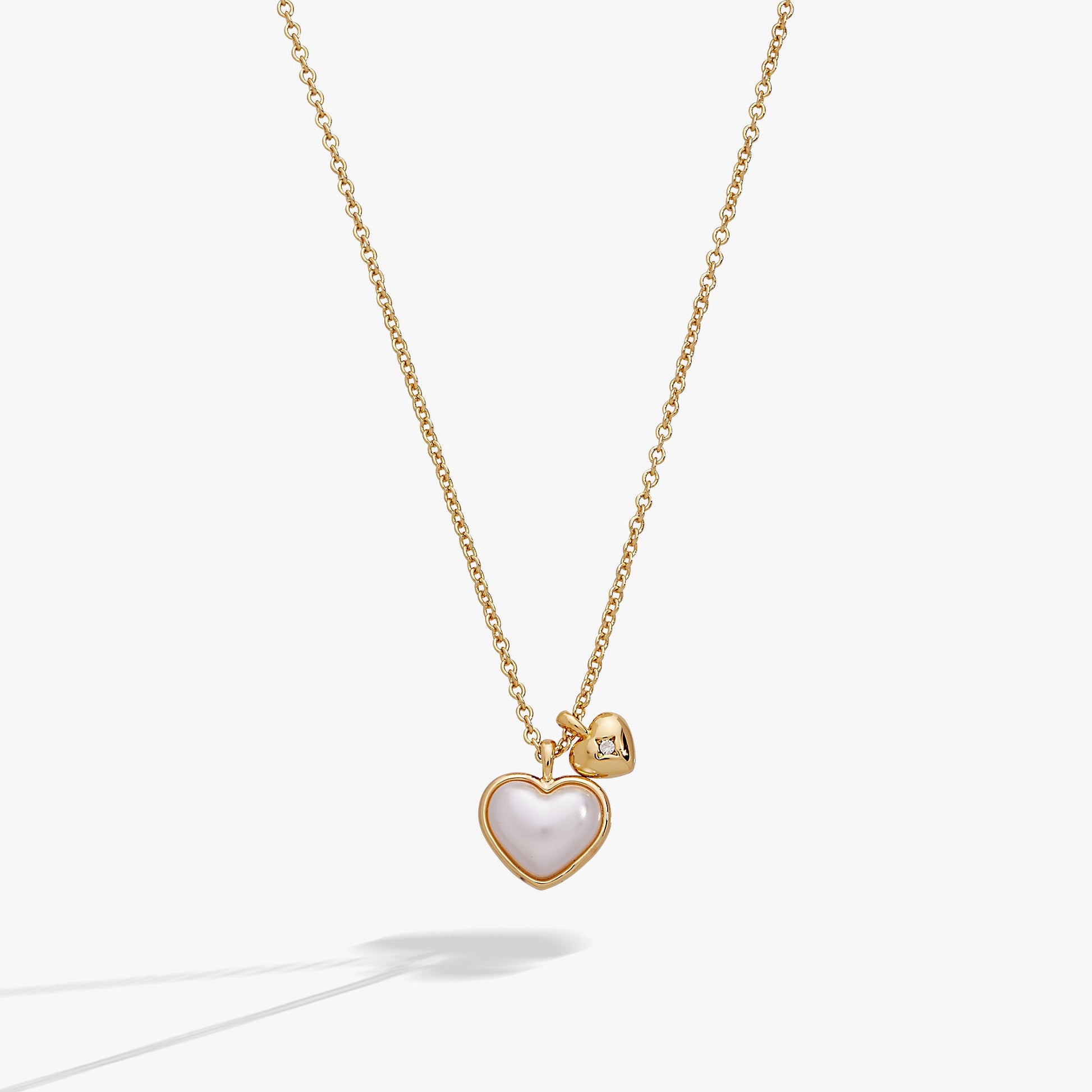 Pearl Heart Duo Charm Necklace - Alex and Ani - Front View
