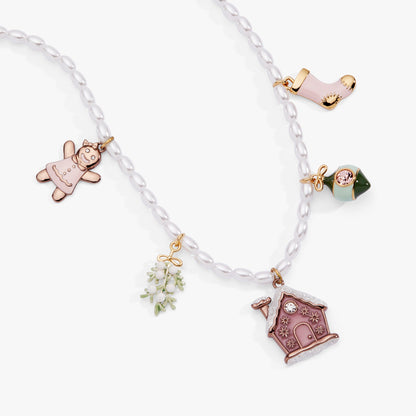 Pink Christmas Beaded Charm Necklace