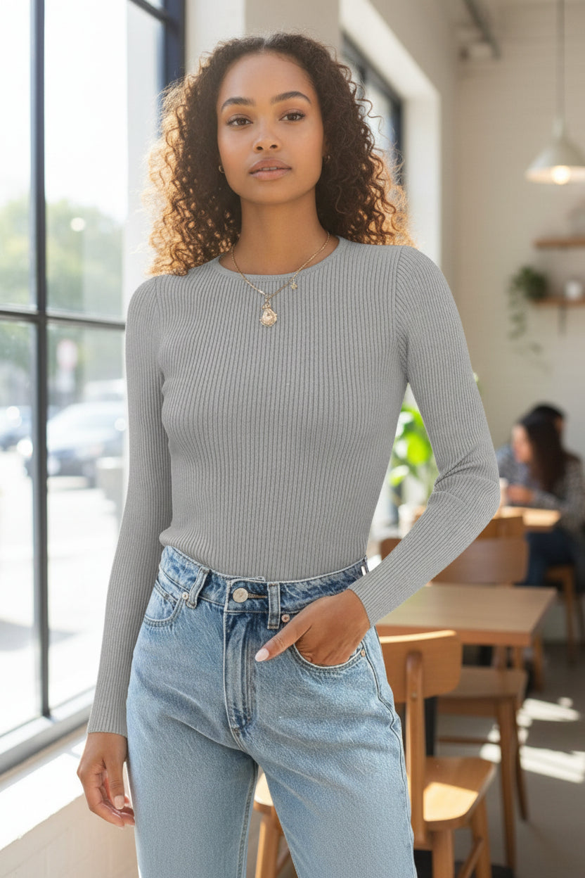 Ribbed Long Sleeve T-Shirt - Detail View 4