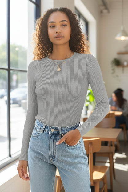Ribbed Long Sleeve T-Shirt - Detail View 4