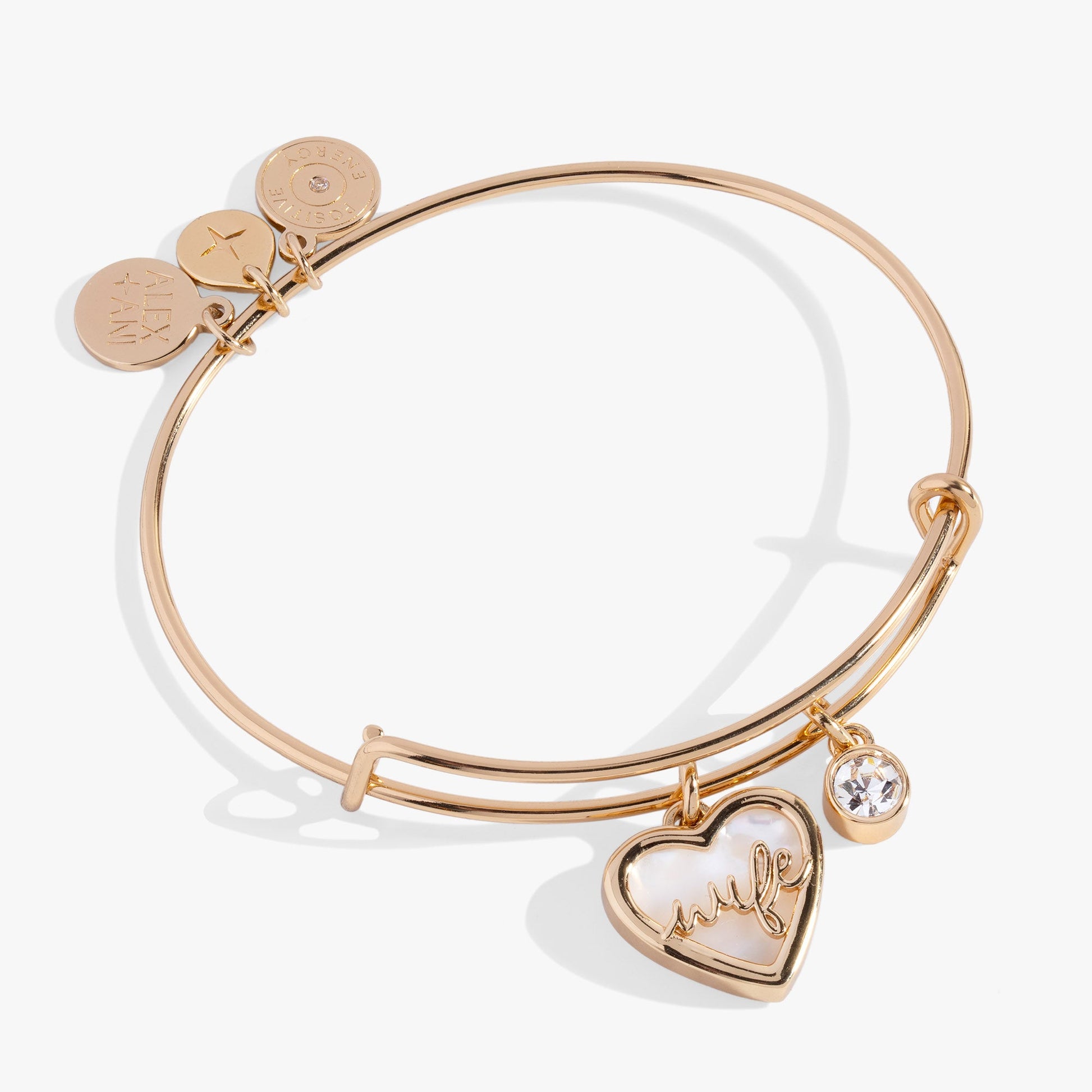 Wife Mother of Pearl Heart Bangle - Front View